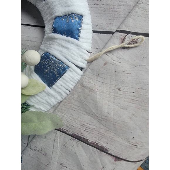 Blue Snowflake Candycane Wreath Handmade With Green Embelishment READ - Picture 6 of 8